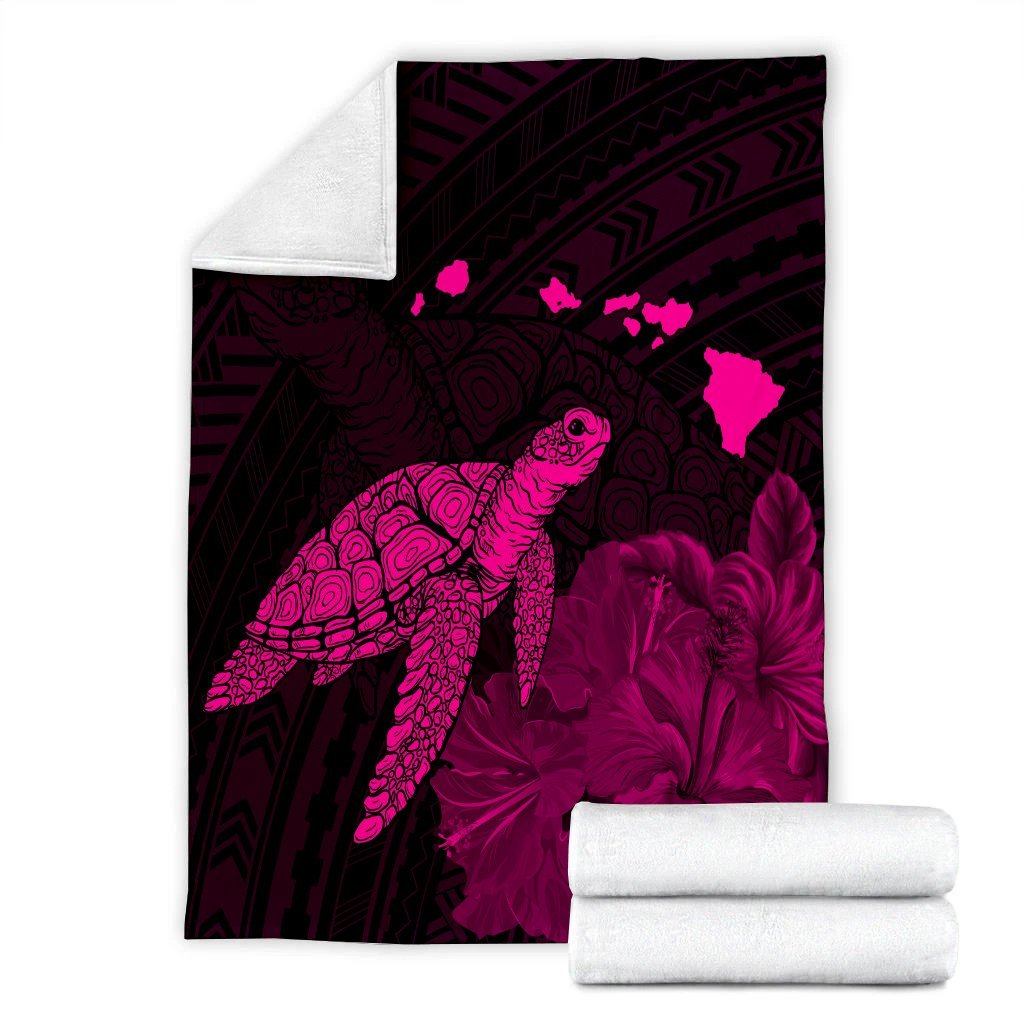 Hawaii Polynesian Hibiscus Turtle Map Premium Blankets Pink - AH - Polynesian Pride