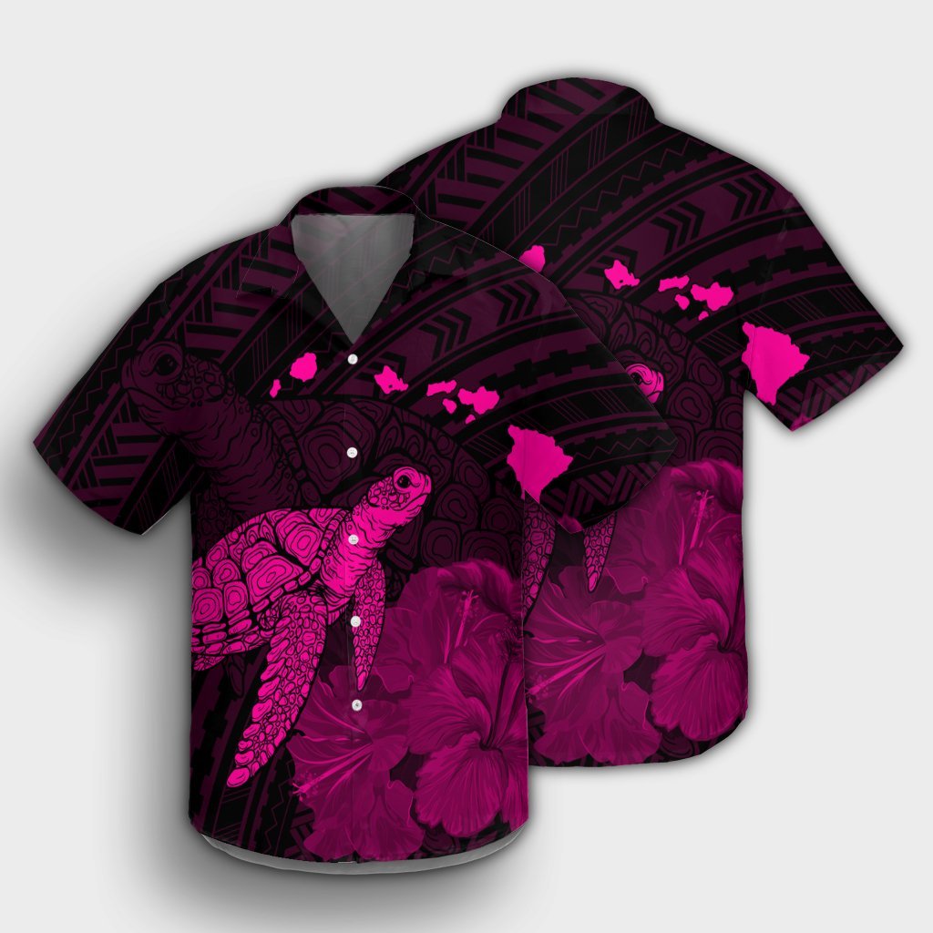 Hawaii Polynesian Hibiscus Turtle Map Hawaiian Shirt Pink - AH - Polynesian Pride