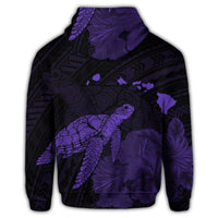 Hawaii Polynesian Hibiscus Turtle Map Zip Hoodie Purple - Polynesian Pride