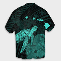 Hawaii Polynesian Hibiscus Turtle Map Hawaiian Shirt Turquoise - AH - Polynesian Pride