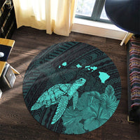 Hawaii Polynesian Hibiscus Turtle Map Round Carpet Turquoise - AH - Polynesian Pride