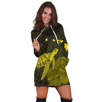 Hawaii Polynesian Hibiscus Turtle Map Hoodie Dress Yellow - AH - Polynesian Pride