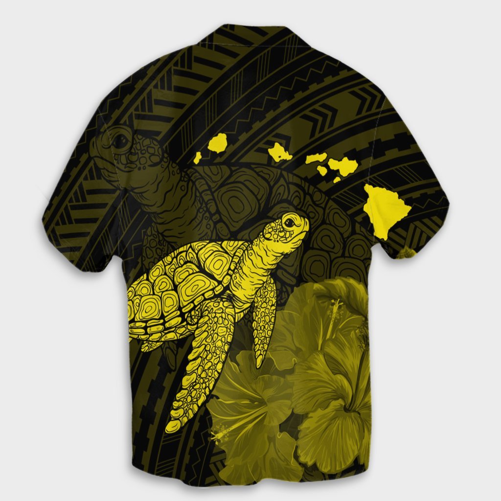 Hawaii Polynesian Hibiscus Turtle Map Hawaiian Shirt Yellow - AH - Polynesian Pride