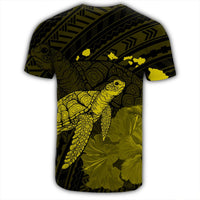 Hawaii Polynesian Hibiscus Turtle Map T Shirt Yellow - Polynesian Pride