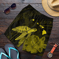 Hawaii Polynesian Hibiscus Turtle Map Men's Shorts Yellow - AH Art - Polynesian Pride