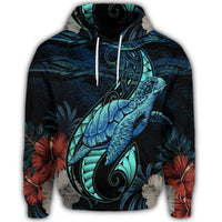 Hawaiian Polynesian Honu Sea Hibiscus Hoodie - Polynesian Pride