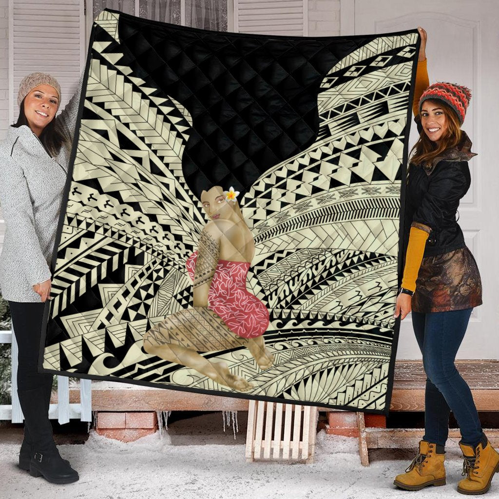 Hawaii Polynesian Hula Girl Wearing Plumeria Premium Quilts - AH - Polynesian Pride