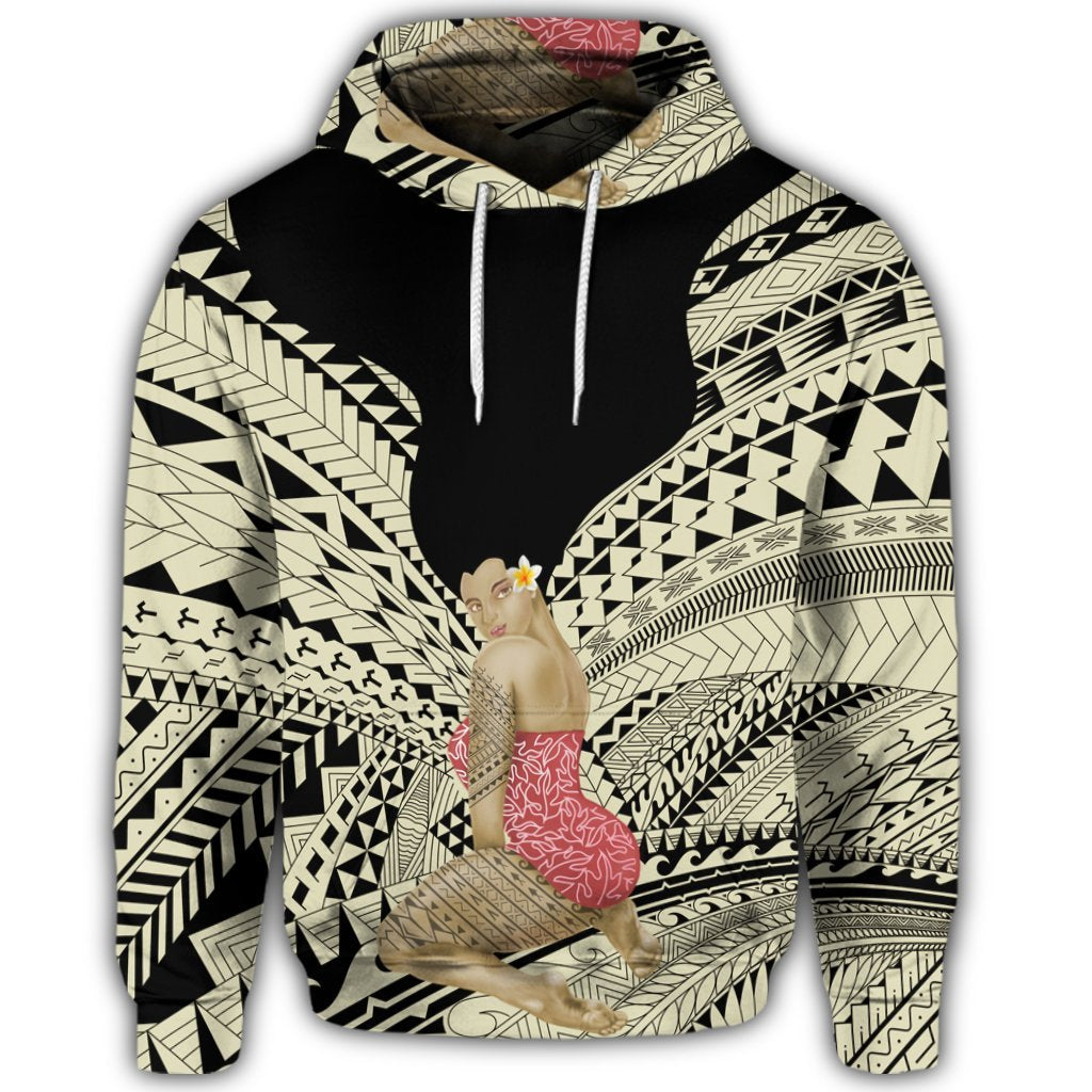 Hawaiian Polynesian Hula Girl Wearing Plumeria Hoodie - Polynesian Pride