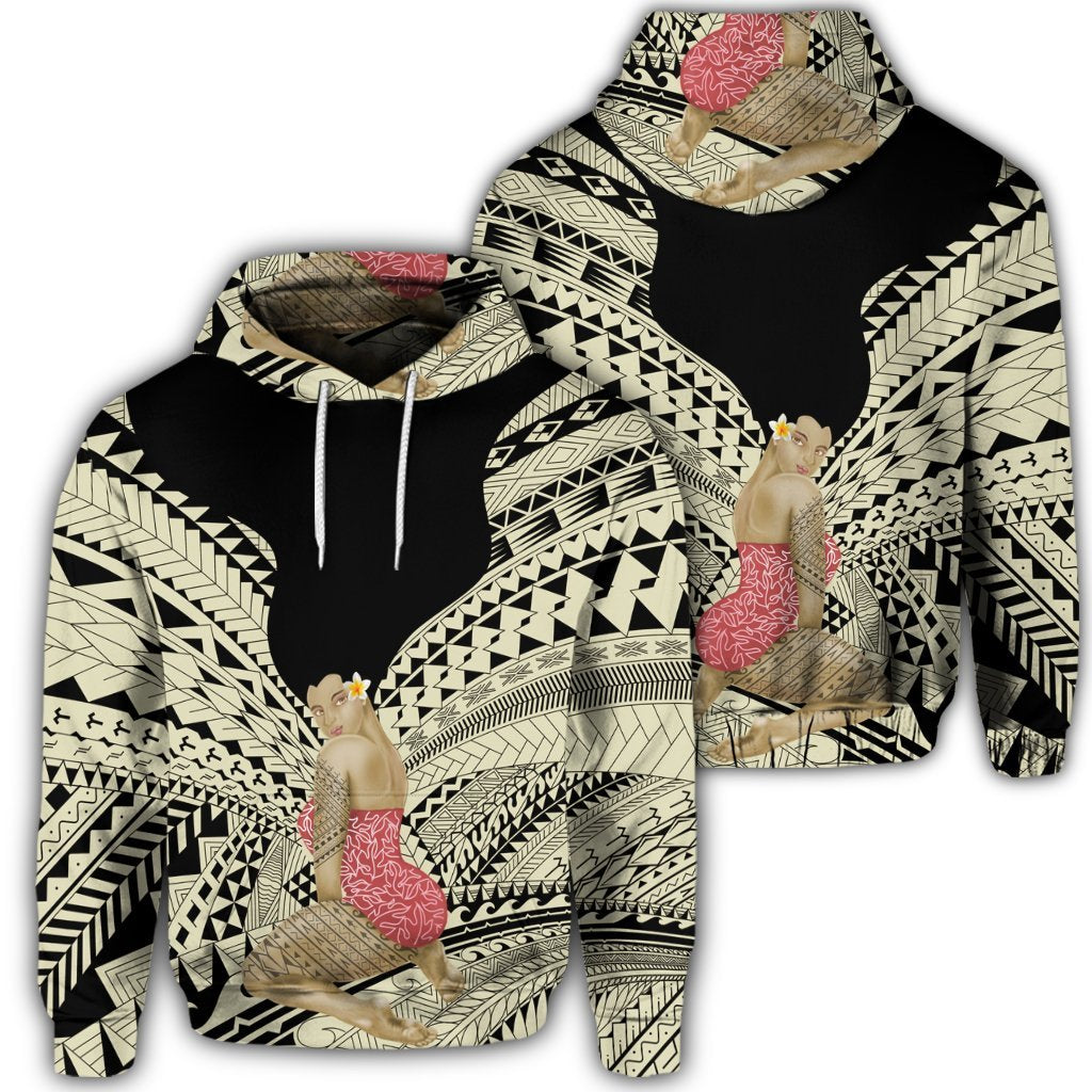 Hawaiian Polynesian Hula Girl Wearing Plumeria Hoodie Unisex Art - Polynesian Pride