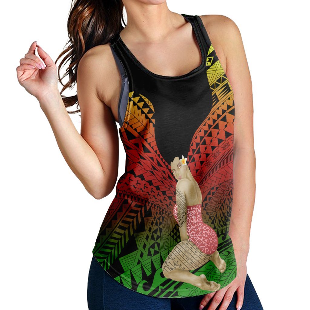 Hawaii Polynesian Hula Girl Wearing Plumeria Racerback Tank Reggae - AH - Polynesian Pride