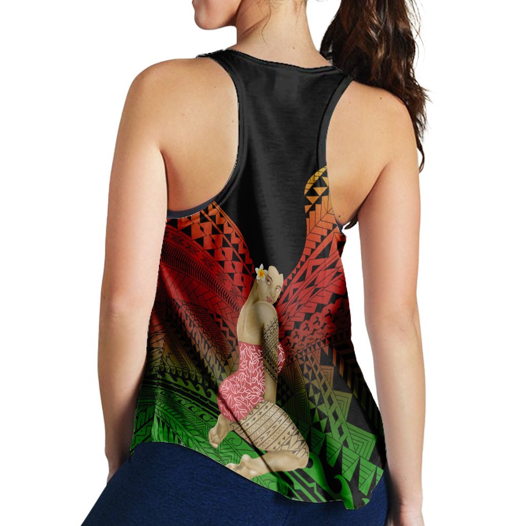 Hawaii Polynesian Hula Girl Wearing Plumeria Racerback Tank Reggae - AH - Polynesian Pride