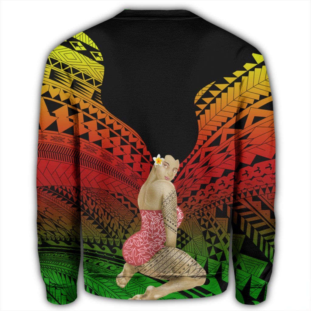 Hawaii Polynesian Hula Girl Wearing Plumeria Sweatshirt Reggae - AH - Polynesian Pride