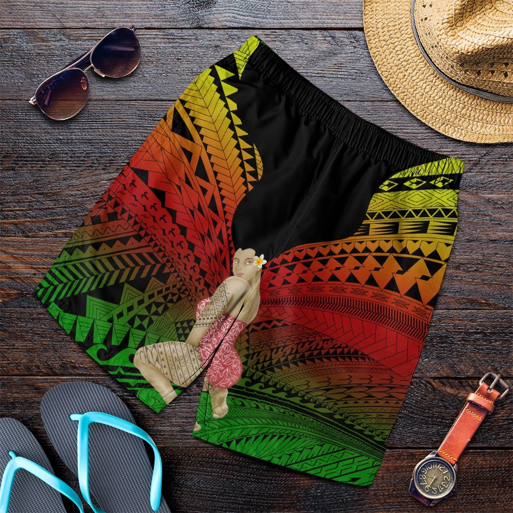 Hawaii Polynesian Hula Girl Wearing Plumeria Men's Shorts Reggae - AH Art - Polynesian Pride