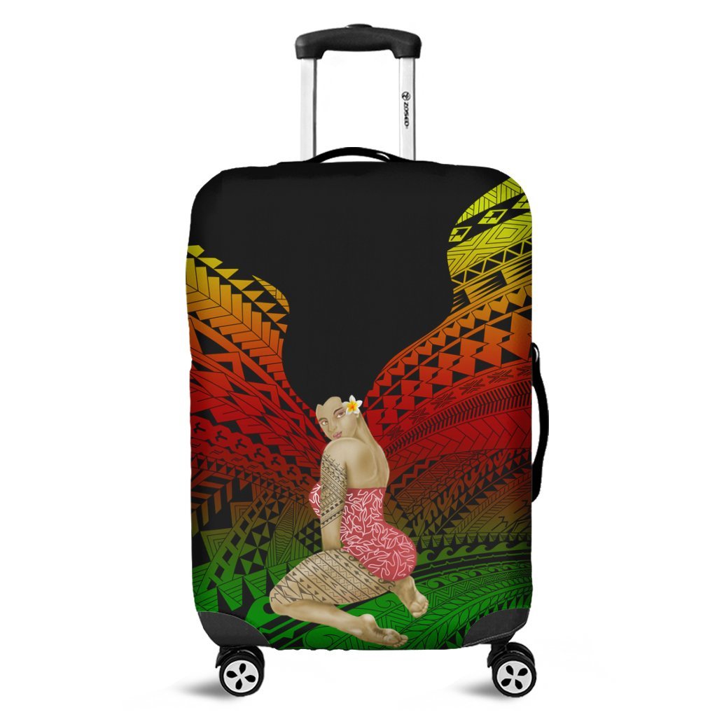 Hawaii Polynesian Hula Girl Wearing Plumeria Luggage Covers Reggae - AH Black - Polynesian Pride