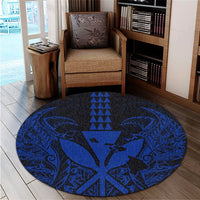 Hawaii Polynesian Kanaka Kakau Round Carpet - Alan Style Blue - AH - Polynesian Pride