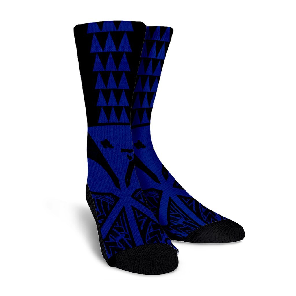 Hawaii Polynesian Kanaka Kakau Crew Socks - Alan Style Blue - AH - Polynesian Pride