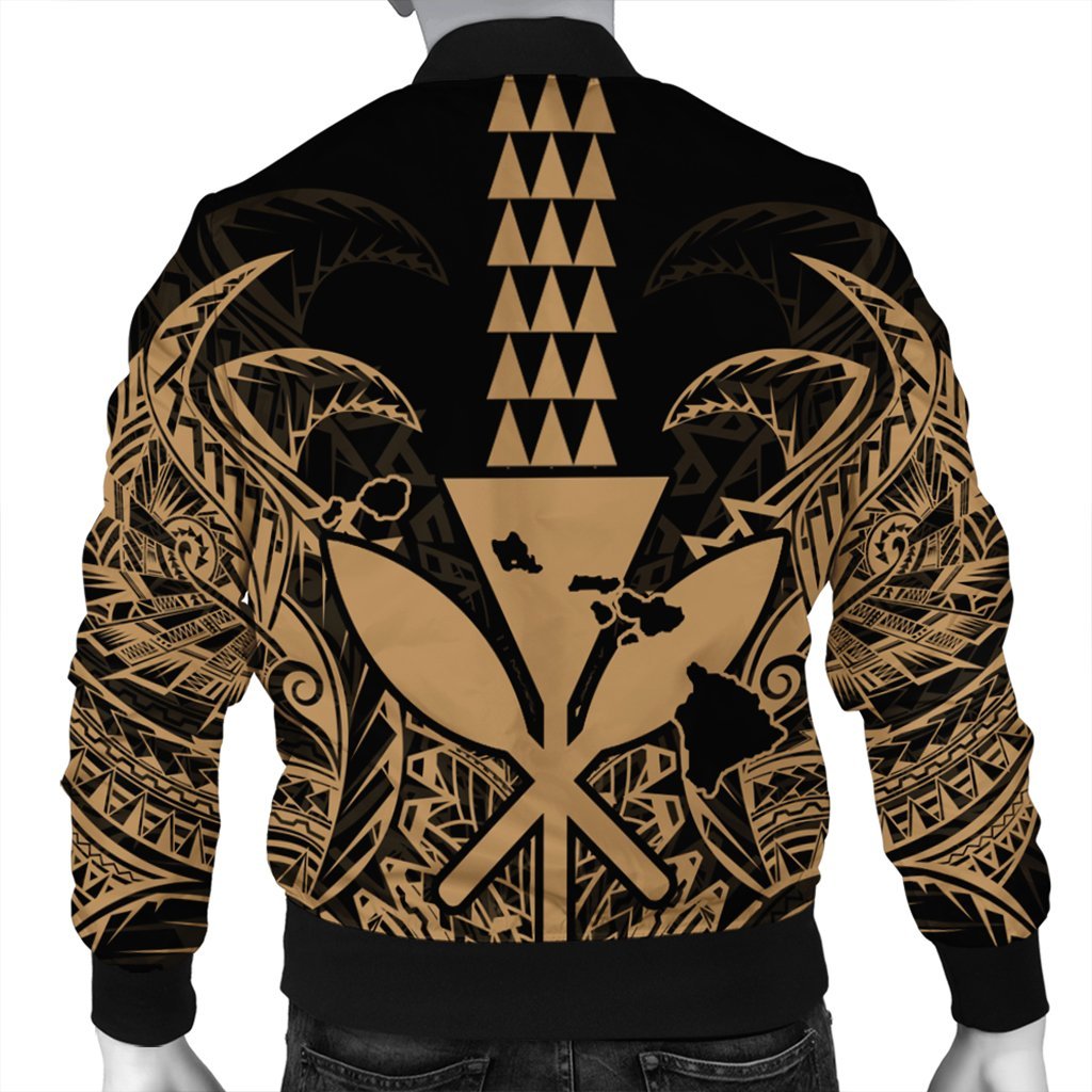 Hawaii Polynesian Kanaka Kakau Bomber Jacket - Alan Style Gold - AH - Polynesian Pride