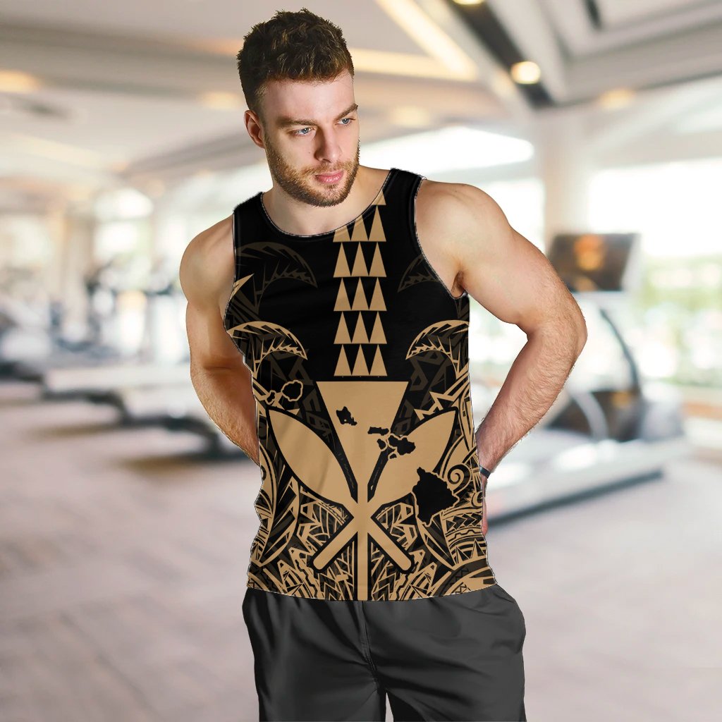 Hawaii Polynesian Kanaka Kakau Tank Top - Alan Style Gold - AH - Polynesian Pride