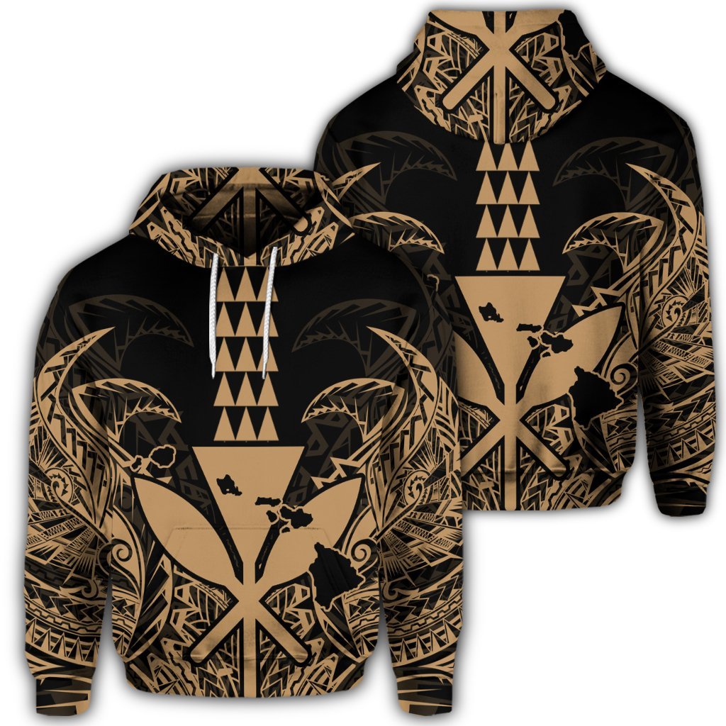 Hawaiian Polynesian Kanaka Kakau Hoodie Alan Style Gold Unisex Art - Polynesian Pride