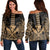 Hawaii Polynesian Kanaka Kakau Women's Off Shoulder Sweater - Alan Style Gold - AH Black - Polynesian Pride