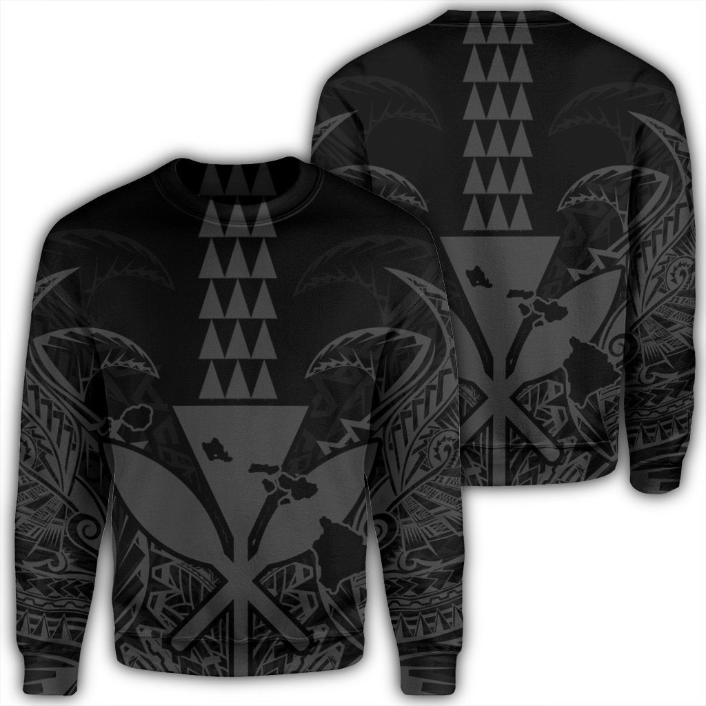 Hawaii Polynesian Kanaka Kakau Sweatshirt - Alan Style Gray - AH Unisex Black - Polynesian Pride