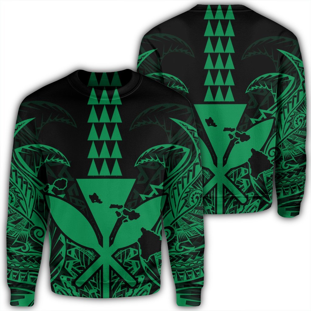 Hawaii Polynesian Kanaka Kakau Sweatshirt - Alan Style Green - AH Unisex Black - Polynesian Pride