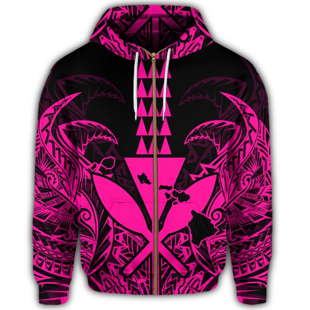 Hawaii Polynesian Zip Hoodie Kanaka Kakau Alan Style Pink - Polynesian Pride