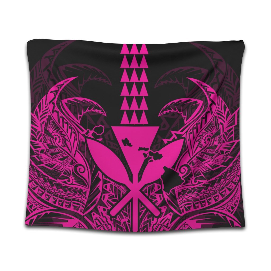 Hawaii Polynesian Kanaka Kakau Tapestry - Alan Style Pink - AH Wall Tapestry Black - Polynesian Pride