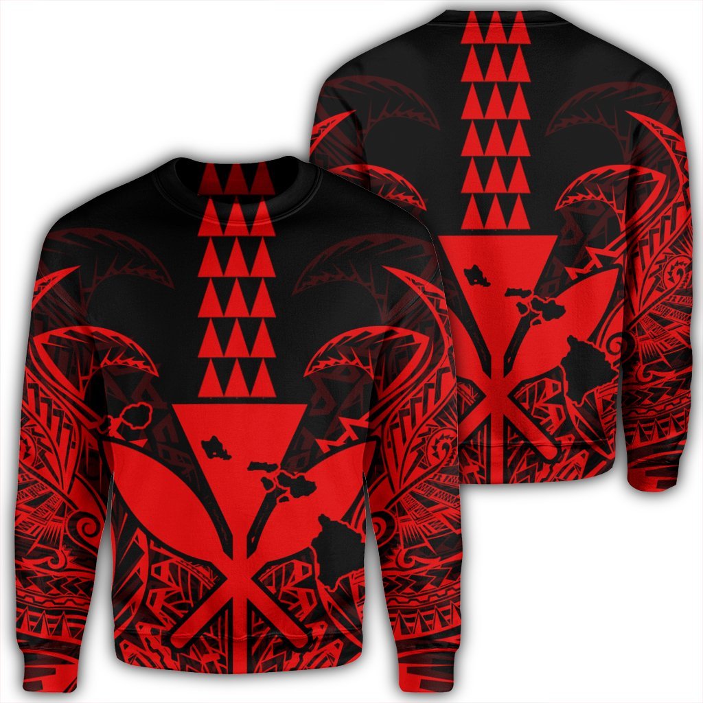 Hawaii Polynesian Kanaka Kakau Sweatshirt - Alan Style Red - AH Unisex Black - Polynesian Pride