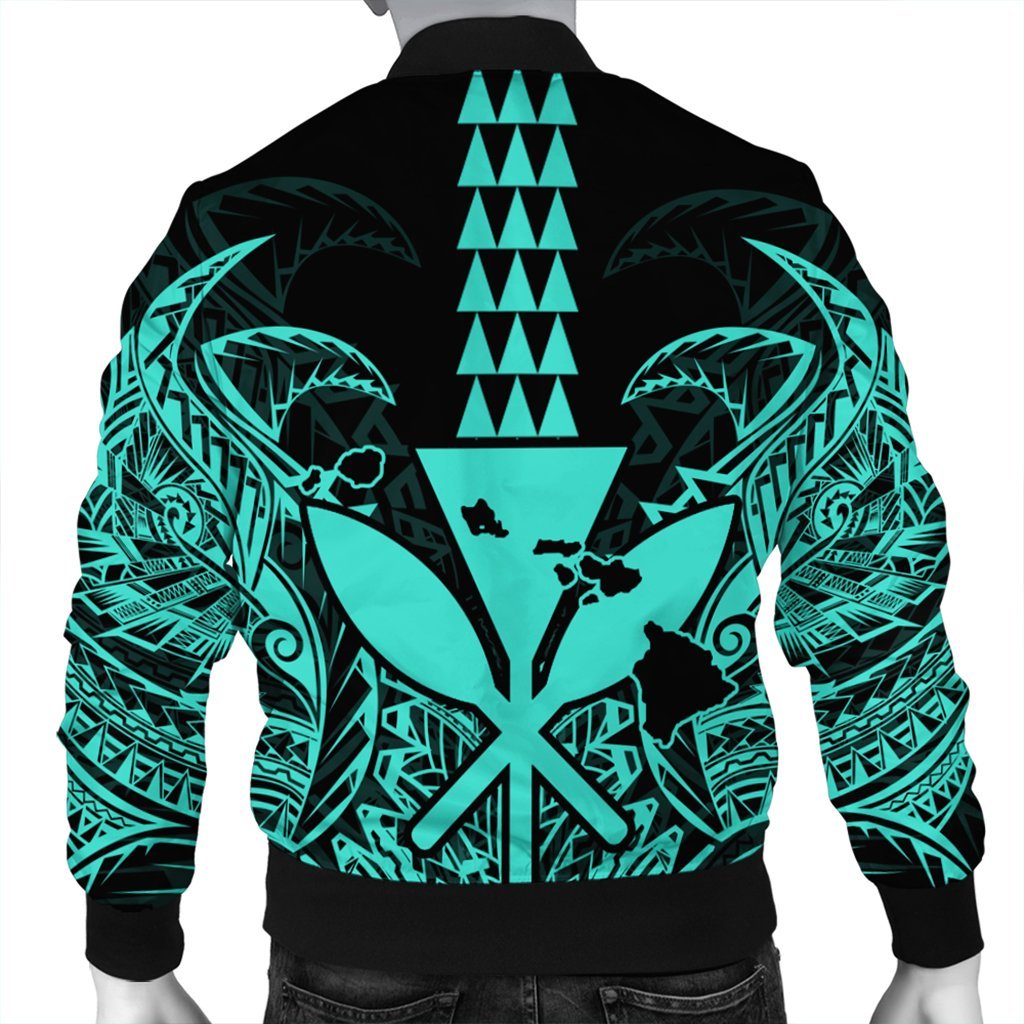 Hawaii Polynesian Kanaka Kakau Bomber Jacket - Alan Style Turquoise - AH - Polynesian Pride