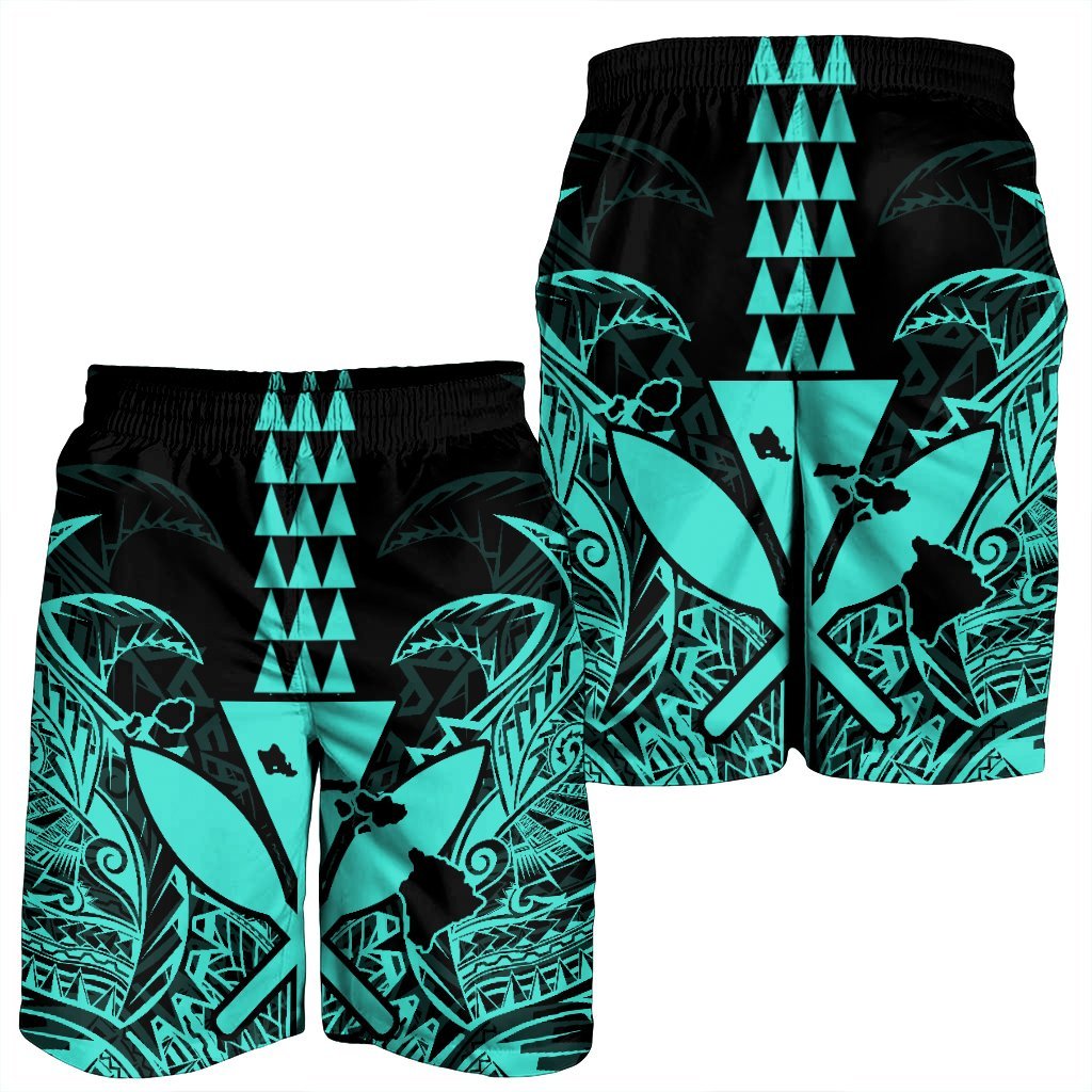 Hawaii Polynesian Kanaka Kakau Men's Shorts - Alan Style Turquoise - AH - Polynesian Pride