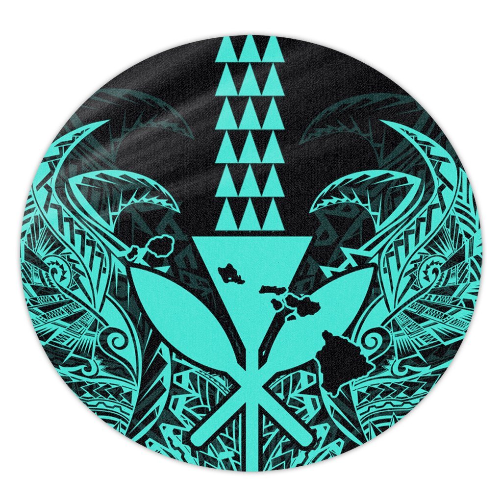 Hawaii Polynesian Kanaka Kakau Round Carpet - Alan Style Turquoise - AH Round Carpet Luxurious Plush - Polynesian Pride