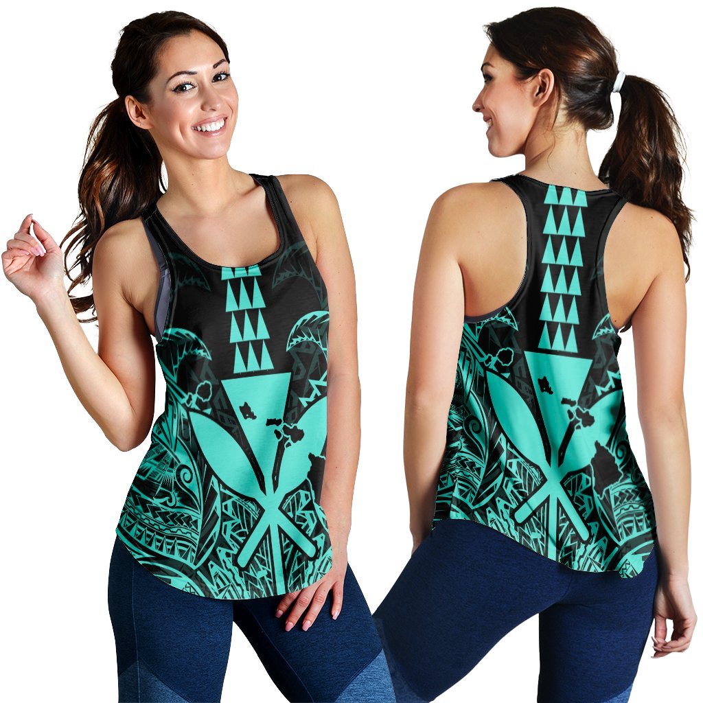 Hawaii Polynesian Kanaka Kakau Racerback Tank - Alan Style Turquoise - AH Black - Polynesian Pride