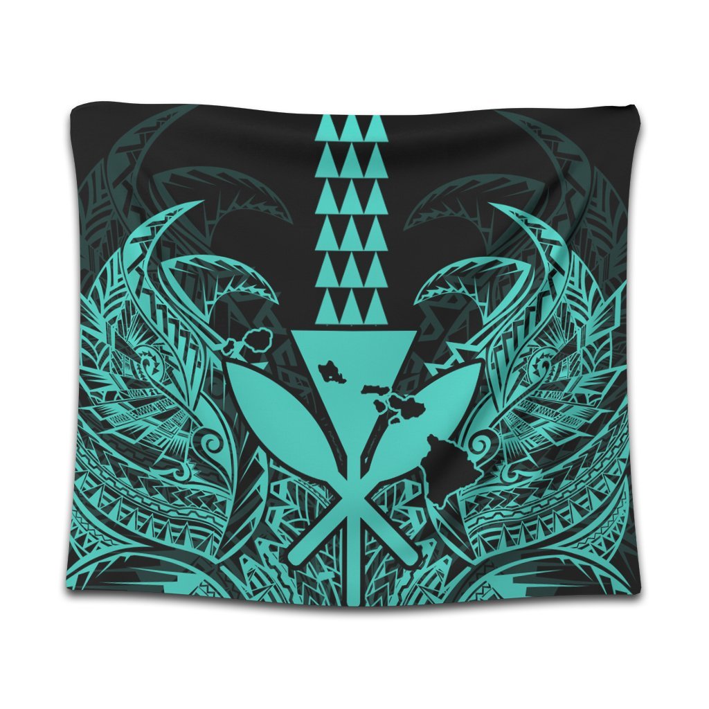 Hawaii Polynesian Kanaka Kakau Tapestry - Alan Style Turquoise - AH Wall Tapestry Black - Polynesian Pride