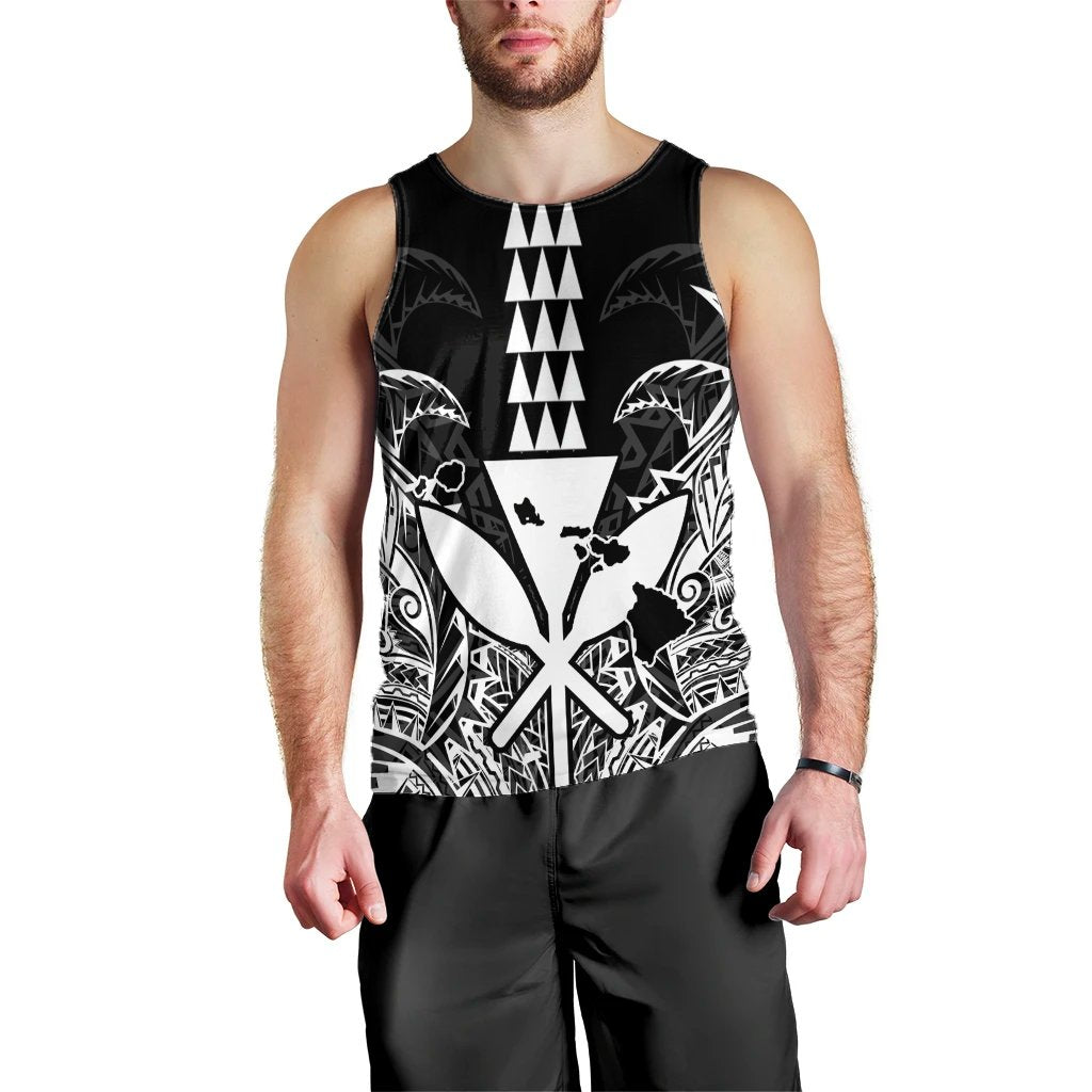 Hawaii Polynesian Kanaka Kakau Tank Top - Alan Style White - AH Black - Polynesian Pride