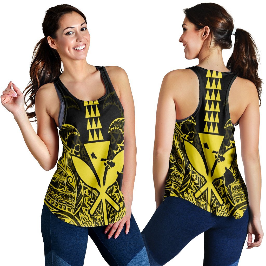 Hawaii Polynesian Kanaka Kakau Racerback Tank - Alan Style Yellow - AH Black - Polynesian Pride