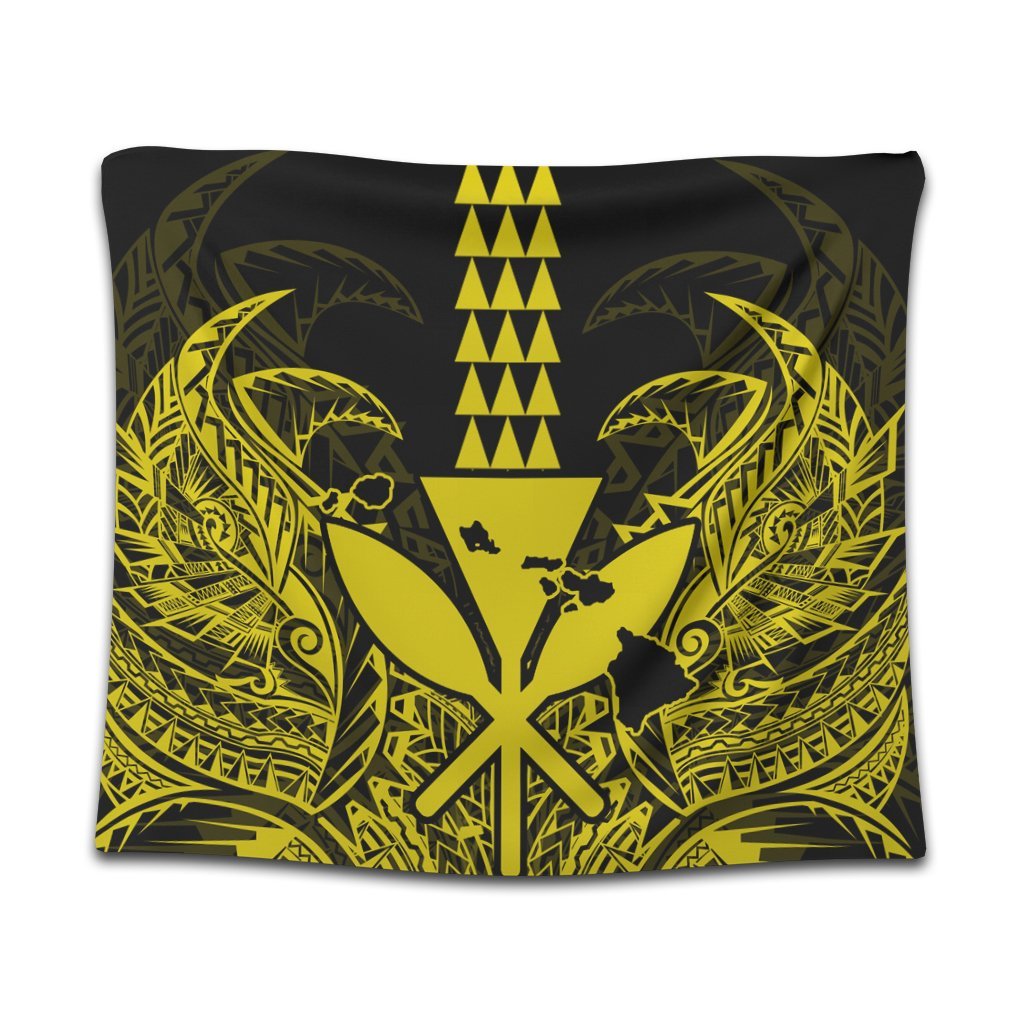 Hawaii Polynesian Kanaka Kakau Tapestry - Alan Style Yellow - AH Wall Tapestry Black - Polynesian Pride