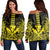 Hawaii Polynesian Kanaka Kakau Women's Off Shoulder Sweater - Alan Style Yellow - AH Black - Polynesian Pride