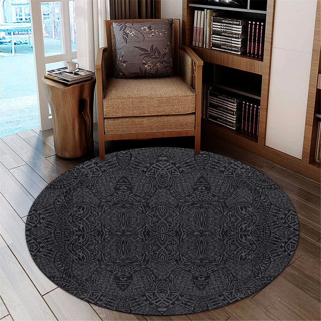 Hawaii Polynesian Lauhala Mix Gray Round Carpet - AH Round Carpet Luxurious Plush - Polynesian Pride