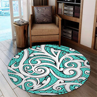 Hawaii Polynesian Maori Ethnic Ornament Turquoise Round Carpet - AH - Polynesian Pride