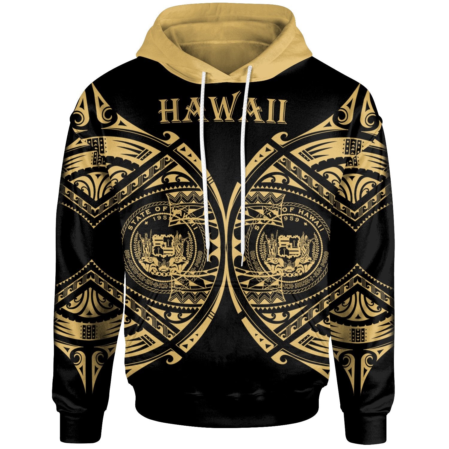 Hawaii Hoodie Polynesian Pattern Style Gold Unisex Gold - Polynesian Pride