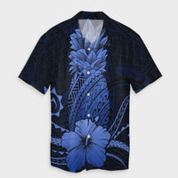 Hawaii Polynesian Pineapple Hibiscus Hawaiian Shirt - Blue - AH Unisex Black - Polynesian Pride