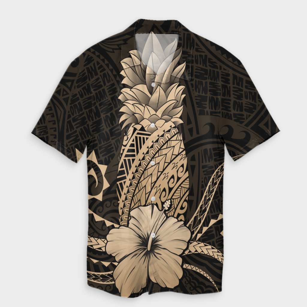 Hawaii Polynesian Pineapple Hibiscus Hawaiian Shirt - Gold - AH Unisex Black - Polynesian Pride