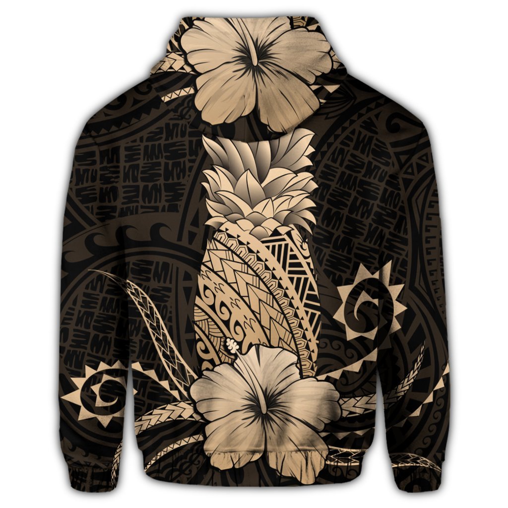 Hawaii Polynesian Zip Hoodie Pineapple Hibiscus Gold - Polynesian Pride