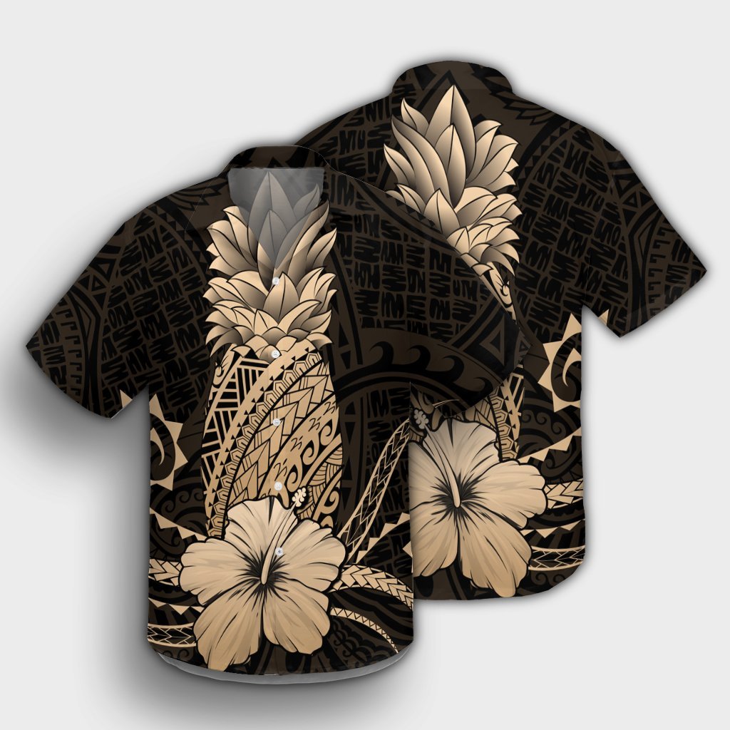 Hawaii Polynesian Pineapple Hibiscus Hawaiian Shirt - Gold - AH - Polynesian Pride
