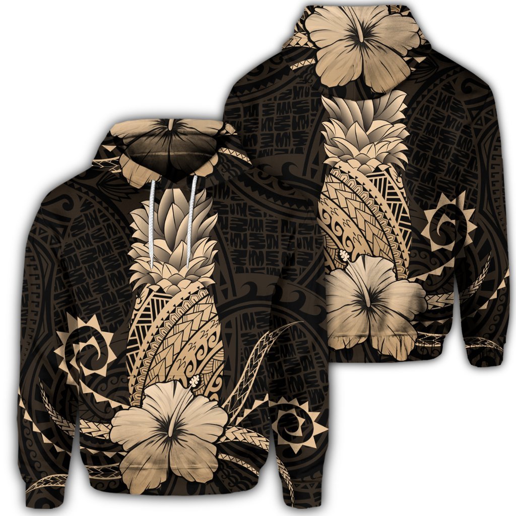 Hawaiian Polynesian Pineapple Hibiscus Hoodie Gold Unisex Art - Polynesian Pride