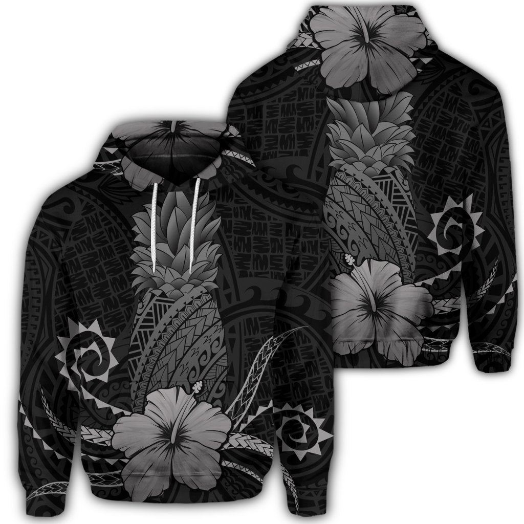 Hawaiian Polynesian Pineapple Hibiscus Hoodie Gray Unisex Art - Polynesian Pride