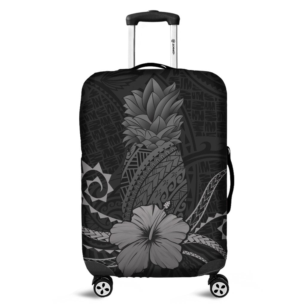 Hawaii Polynesian Pineapple Hibiscus Luggage Covers - Gray - AH Black - Polynesian Pride