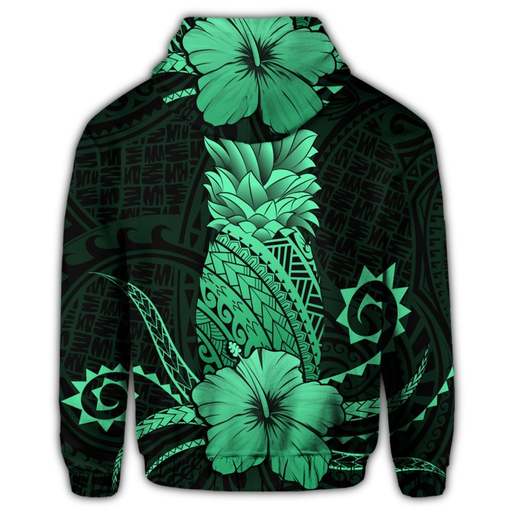 Hawaii Polynesian Zip Hoodie Pineapple Hibiscus Green - Polynesian Pride