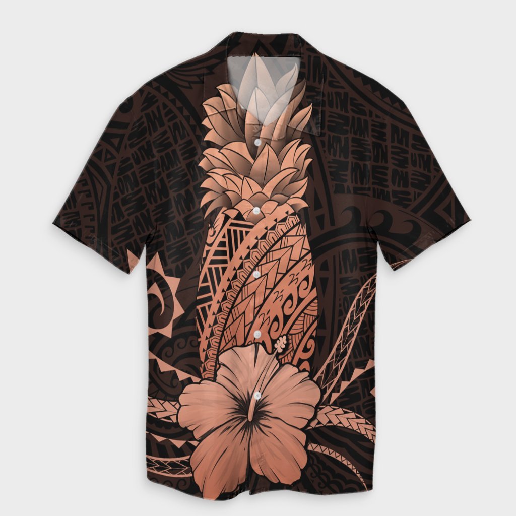 Hawaii Polynesian Pineapple Hibiscus Hawaiian Shirt - Orange - AH Unisex Black - Polynesian Pride